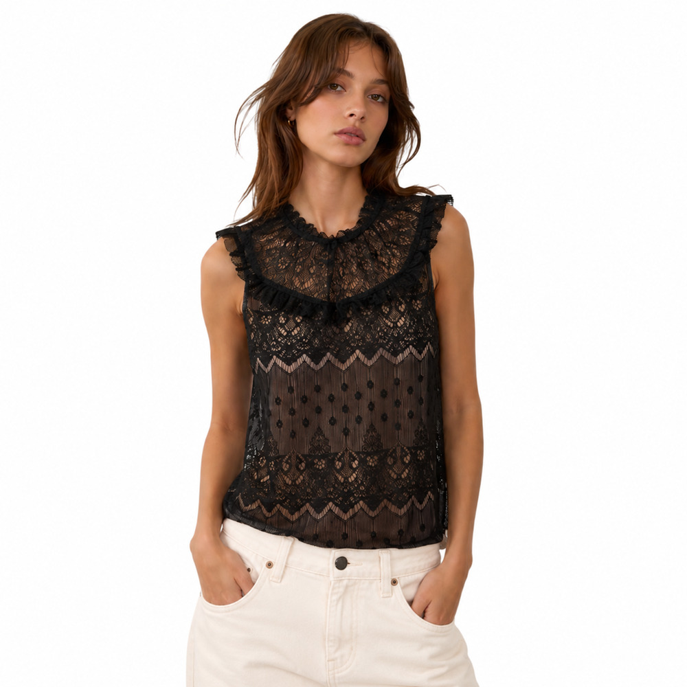 Byer California Black Lace Mesh Sleeveless Blouse Top Size S Gothic Chic